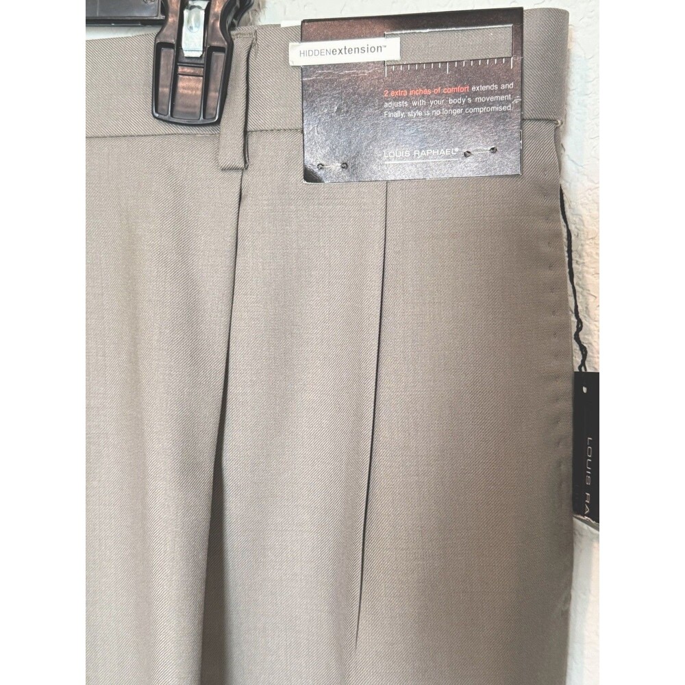 Louis Raphael Luxe Tan Super 120s Wool Trousers Pleated Pants 40x30 NWT - Picture 9 of 10